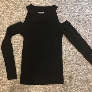 black knit shoulderless top